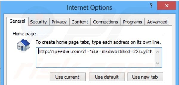Verwijder speedial.com als startpagina in Internet Explorer 
