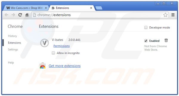 Verwijder we-care uit Google Chrome stap 2