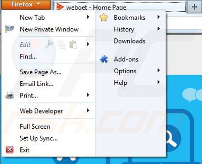 Verwijder webget uit Mozilla Firefox stap 1