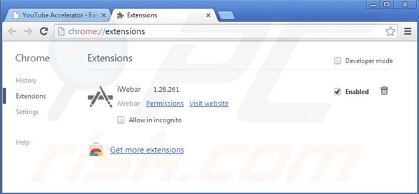 Verwijder youtube accelerator uit Google Chrome stap 2