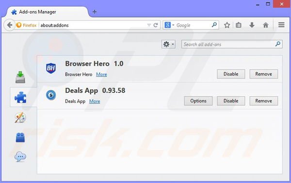 Verwijder de Browser Hero advertenties uit Mozilla Firefox stap 2