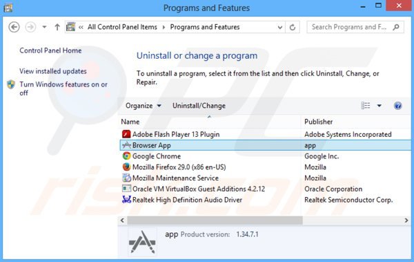 browser app adware verwijdering via het Controle Paneel
