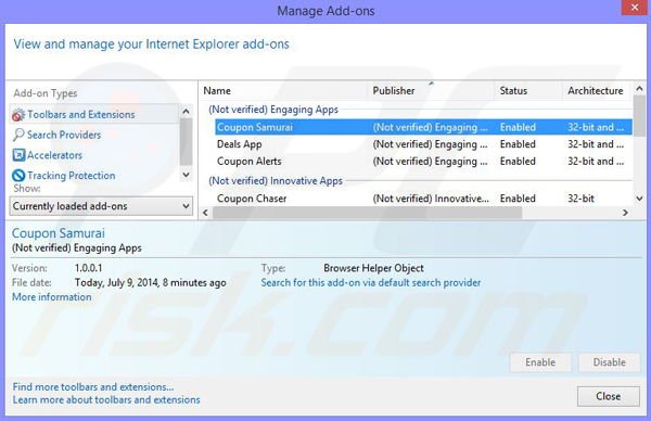 Verwijder de Couponarific advertenties uit Internet Explorer stap 2