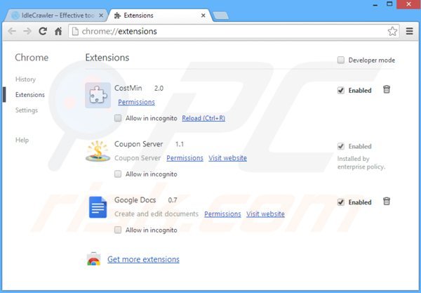 Verwijder idlecrawler uit Google Chrome stap 2