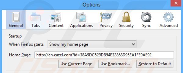 Verwijder keep my search als startpagina in Mozilla Firefox