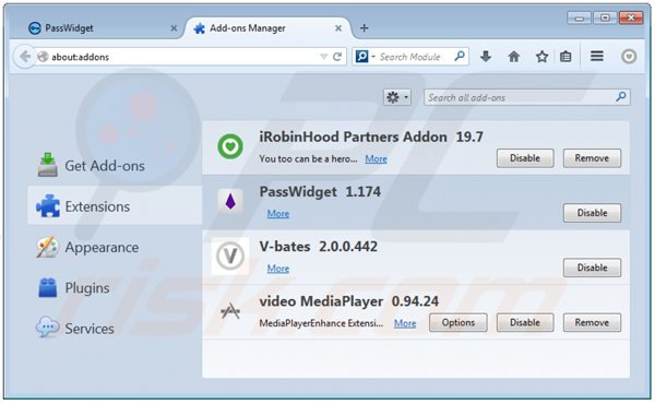 Verwijder passwidget uit Mozilla Firefox stap 2