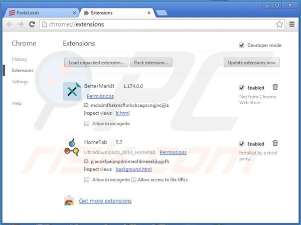 Verwijder de pastaquotes advertenties uit Google Chrome stap 2