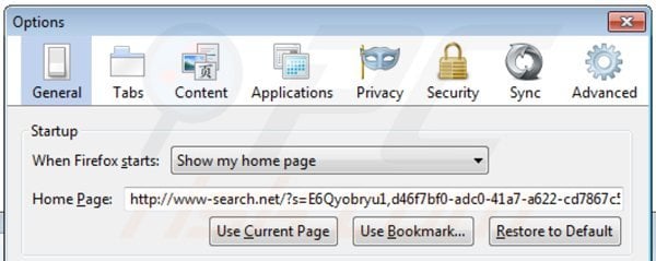 Verwijder www-search.net als startpagina in Mozilla Firefox 