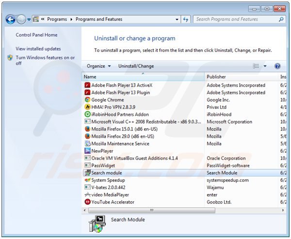 www-search.net browser hijacker verwijdering via het Controle Paneel