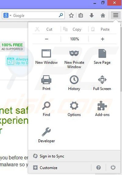 Verwijder de Clean Browser advertenties uit Mozilla Firefox stap 1