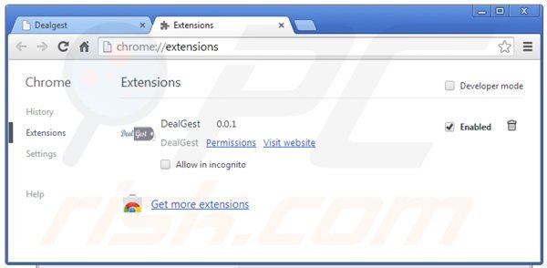 Verwijder de dealgest advertenties uit Google Chrome stap 2