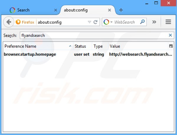 Verwijder websearch.flyandsearch.info als standaard zoekmachine in Mozilla Firefox 