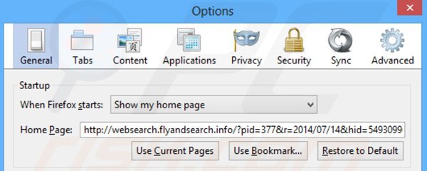 Verwijder websearch.flyandsearch.info als startpagina in Mozilla Firefox