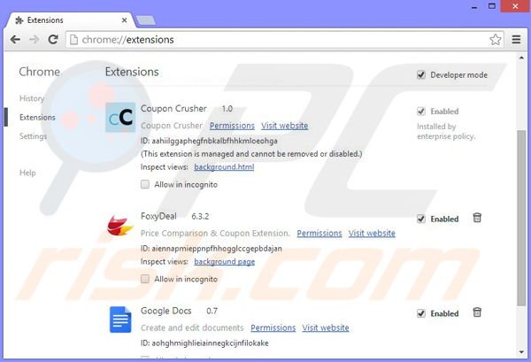 Verwijder de foxydeal advertenties uit from Google Chrome stap 2