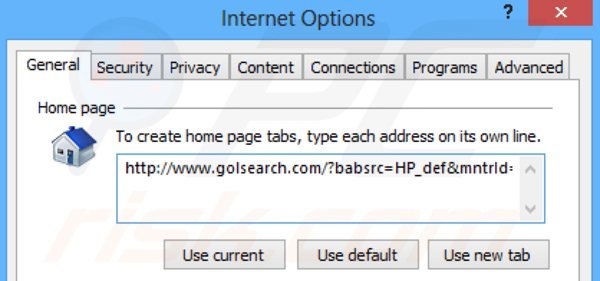 Verwijder golsearch.com als startpagina in Internet Explorer