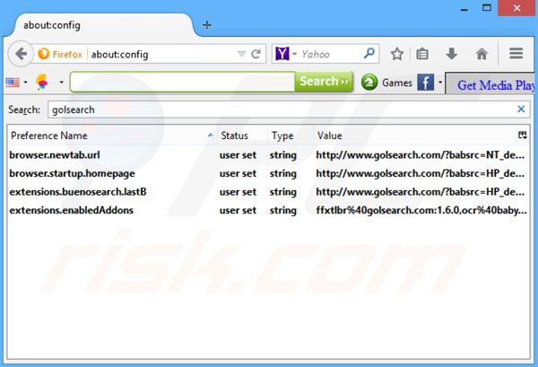 Verwijder golsearch.com als standaard zoekmachine in Mozilla Firefox