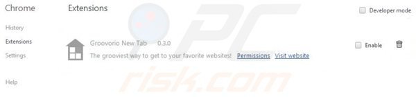 Verwijder aan groovorio.com gerelateerde Google Chrome extensies
