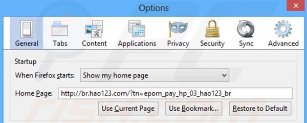 Verwijder hao123.com als startpagina in Mozilla Firefox