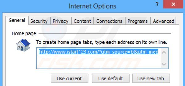 Verwijder istart123.com als startpagina in Internet Explorer