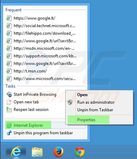 Verwijder istart123.com als doel van de Internet Explorer snelkoppeling stap 1