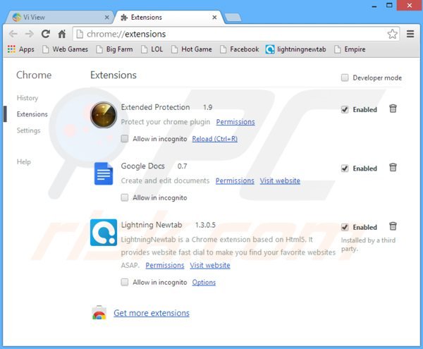 Verwijder myhome.vi-view.com uit de Google Chrome extensies