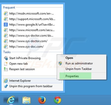Verwijder myhome.vi-view.com als doel van de Internet Explorer snelkoppeling stap 1