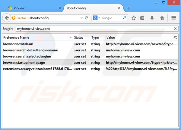 Verwijder myhome.vi-view.com als standaard zoekmachine in Mozilla Firefox 