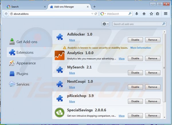 Verwijder de nextcoup advertenties uit Mozilla Firefox stap 2