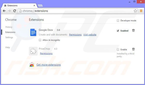 Verwijder de PriceChop advertenties uit Google Chrome stap 2
