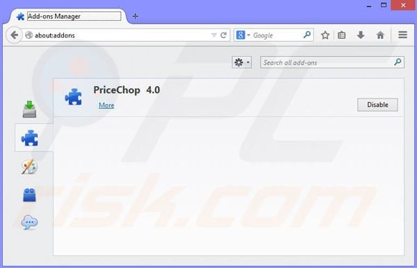 Verwijder de PriceChop advertenties uit Mozilla Firefox stap 2
