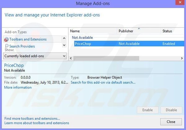 Verwijder de PriceChop advertenties uit Internet Explorer stap 2