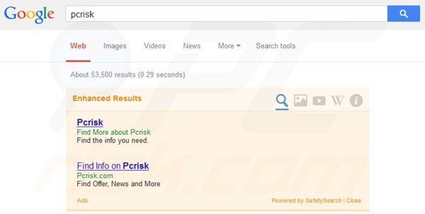 SafetySearch adware genereert intrusieve advertenties in Google 
