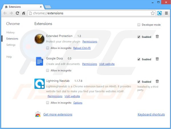 Verwijder aan searches.vi-view.com gerelateerde Google Chrome extensies