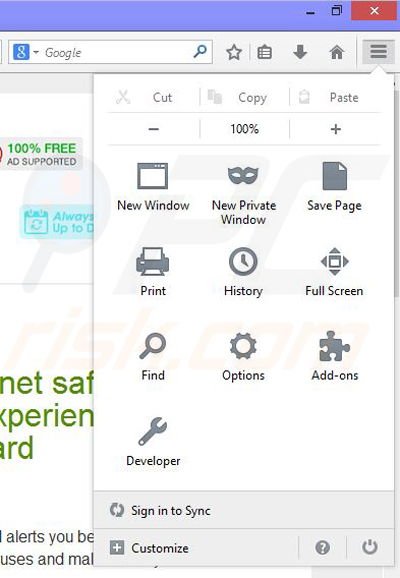 Verwijder de Surfing Safeguard advertenties uit Mozilla Firefox stap 1