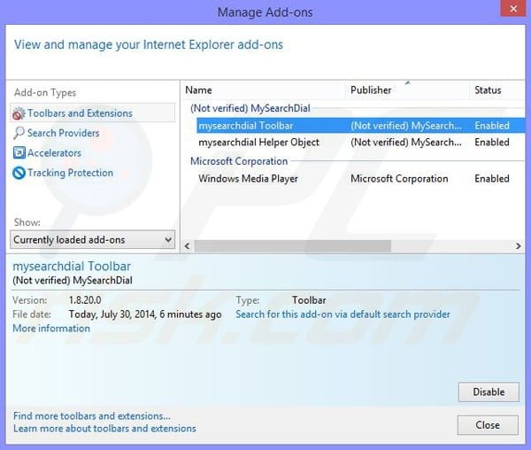 Verwijder Taplika browser hijacker uit Internet Explorer stap 1
