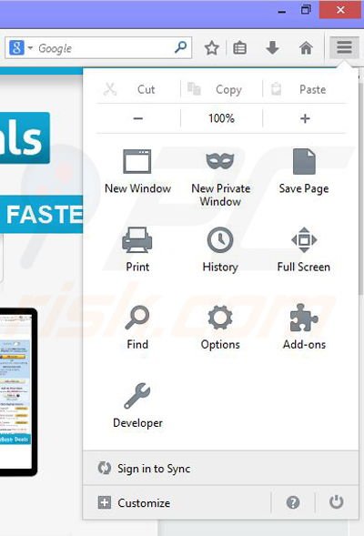 Verwijder de TheBestDeals advertenties uit Mozilla Firefox stap 1