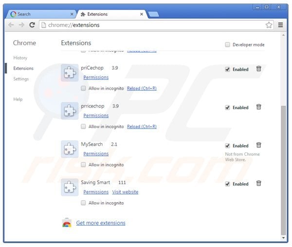 Removing websearch.wonderfulsearches.info related Google Chrome extensions