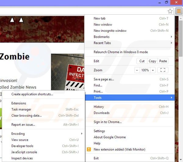 Verwijder de Zombie News advertenties uit Google Chrome stap 1