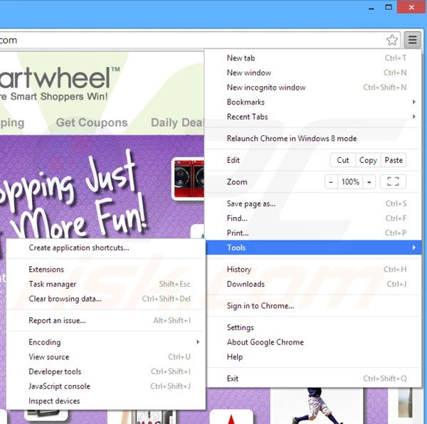 Verwijder de Cartwheel Shopping advertenties uit Google Chrome stap 1
