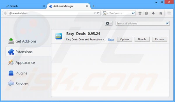 Verwijder de Easy Deals advertenties uit Mozilla Firefox stap 2