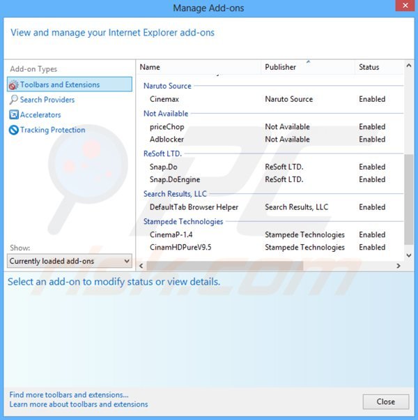 Verwijder aan websearch.fixsearch.info gerelateerde Internet Explorer extensies