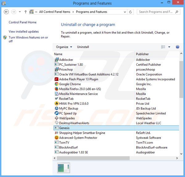genesis adware verwijdering via het Controle Paneel