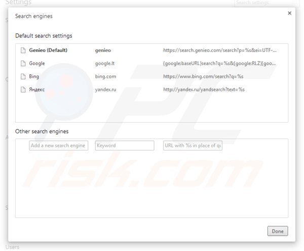 Removing search.genieo.com from Google Chrome default search engine