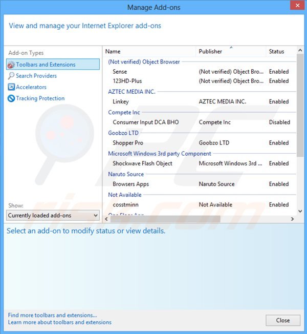 Verwijder obrona vpn uit Internet Explorer stap 2