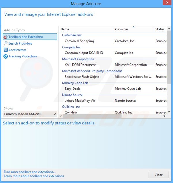 Verwijder de picrec advertenties uit Internet Explorer stap 2