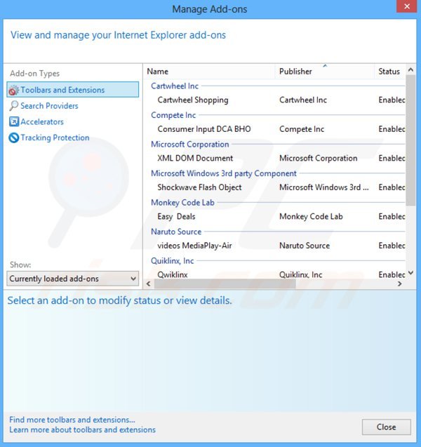 Verwijder de picrec advertenties uit Internet Explorer stap 2