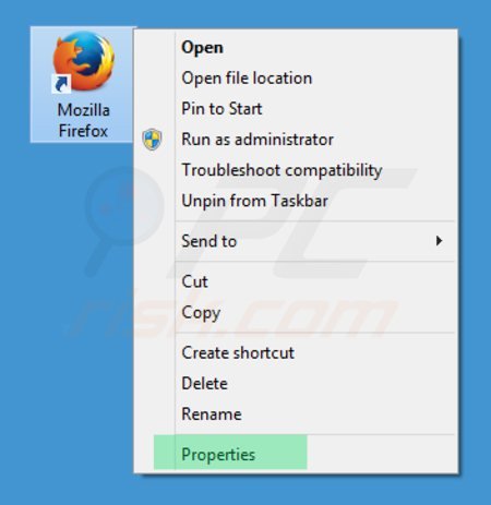 Verwijder portalsepeti.com als doel van de Mozilla Firefox snelkoppeling stap 1