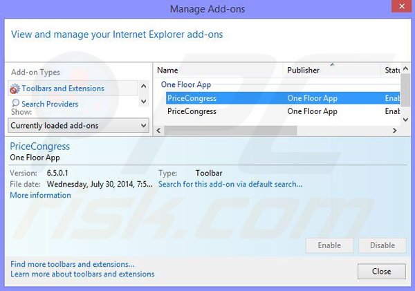 Verwijder de PriceCongress advertenties uit Internet Explorer stap 2