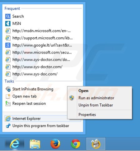 Verwijder safesear.ch als doel van de Internet Explorer snelkoppeling