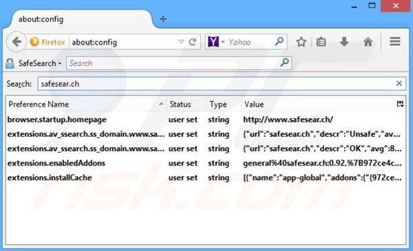 Verwijder safesear.ch als standaard zoekmachine in Mozilla Firefox 